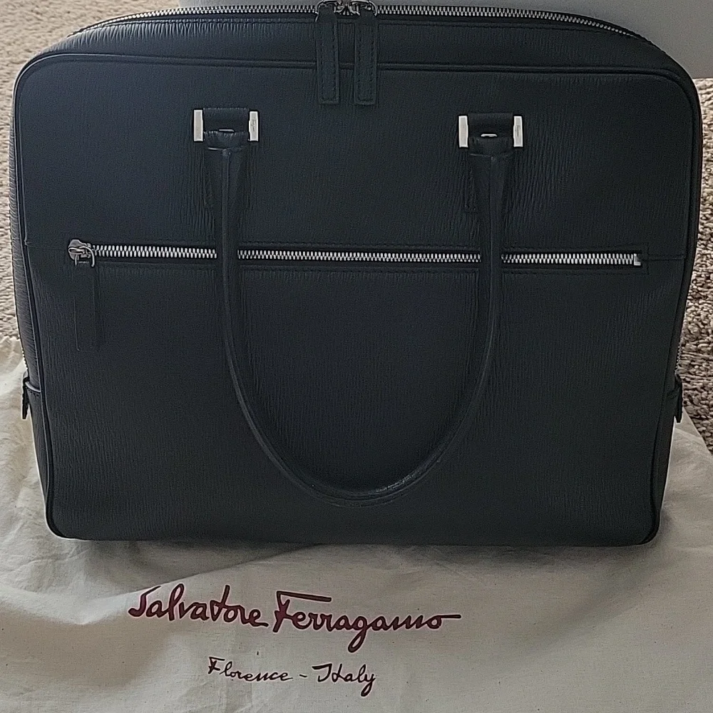 Salvatore Ferragamo Black Leather Laptop Bag